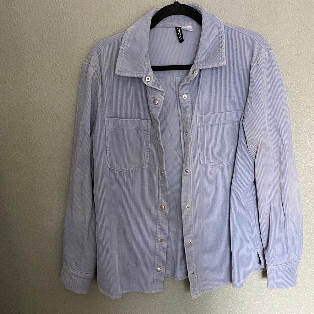 H&M Blue Corduroy Button-Down Shirt Jacket